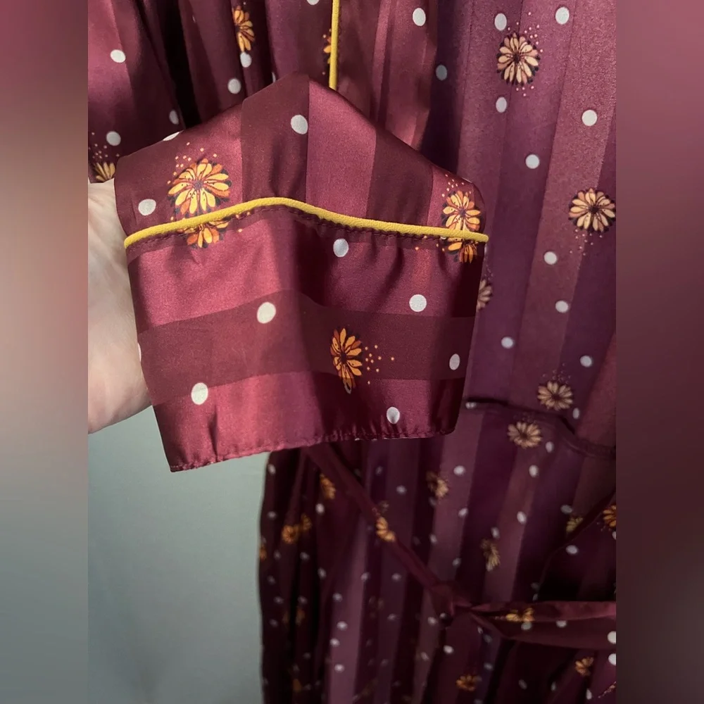 New FREE PEOPLE Women's Pajama Party Holiday Robe - Wine Combo Size Large - Picture 6 of 11